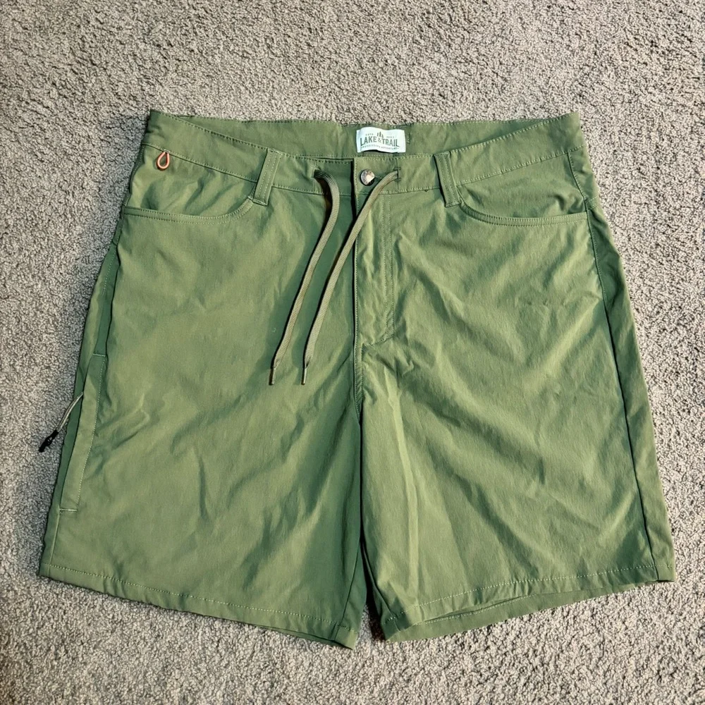 Lake & Trail Men's‎ Olive Flat Front Shorts Size 38 Outdoor Hiking Drawstring